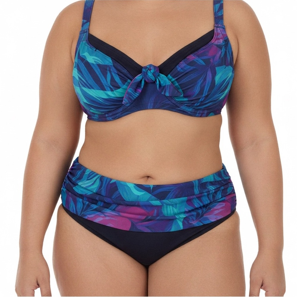 Swimsuits For All Bra Size 38DD Tie-Front Underwire Bikini Top high-waist bottom
